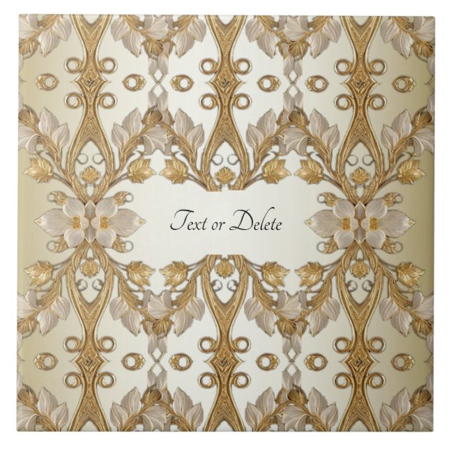 Vita blommor Decorative Guld Ceramic Tile Kakelplatta (Framsidan)