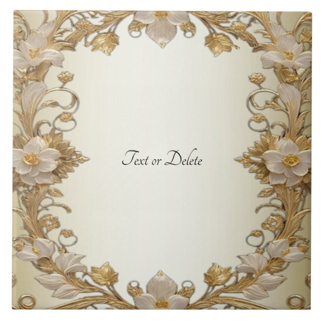 Vita blommor Decorative Guld Ceramic Tile Kakelplatta (Framsidan)