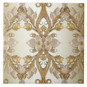 Vita blommor Decorative Guld Ceramic Tile Kakelplatta