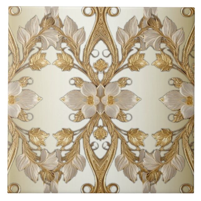 Vita blommor Decorative Guld Ceramic Tile Kakelplatta (Framsidan)