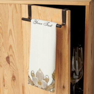 Vita blommor Decorative Guld Kitchen Towels Kökshandduk