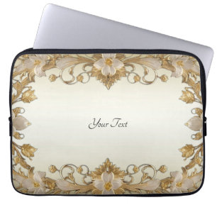Vita blommor Decorative Guld Laptop sleeve