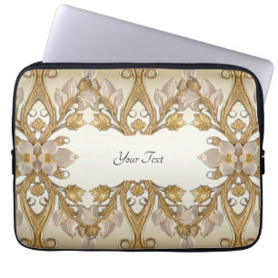 Vita blommor Decorative Guld Laptop sleeve
