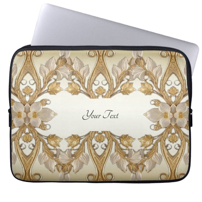 Vita blommor Decorative Guld Laptop sleeve (Framsidan)