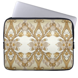 Vita blommor Decorative Guld Laptop sleeve
