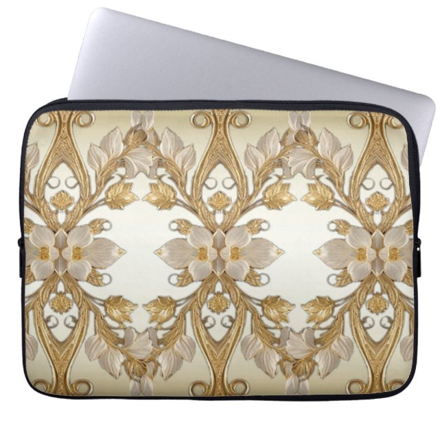 Vita blommor Decorative Guld Laptop sleeve (Framsidan)