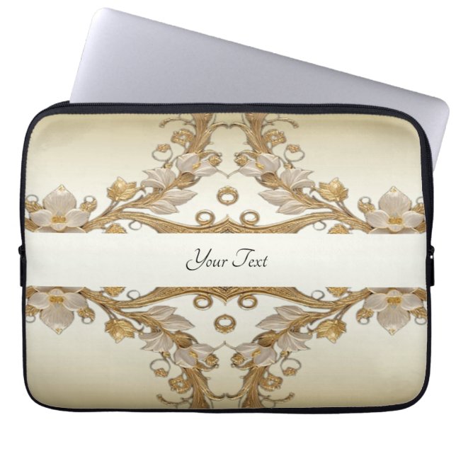 Vita blommor Decorative Guld Laptop sleeve (Framsidan)
