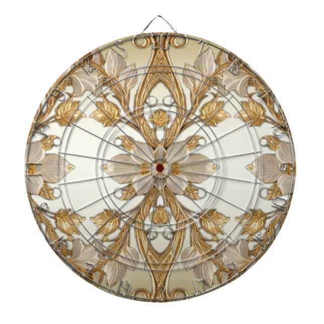 Vita blommor Dekorativ Guld Dartboard Darttavla (Framsidan)