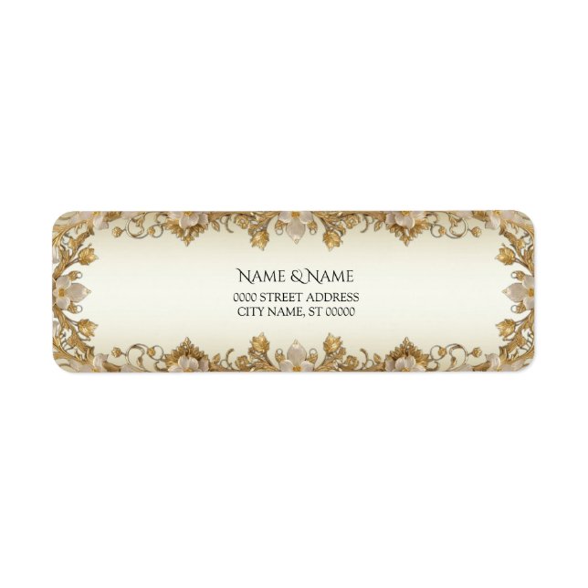 Vita blommor dekorativa guld returadressetiketter returadress etikett (Framsidan)