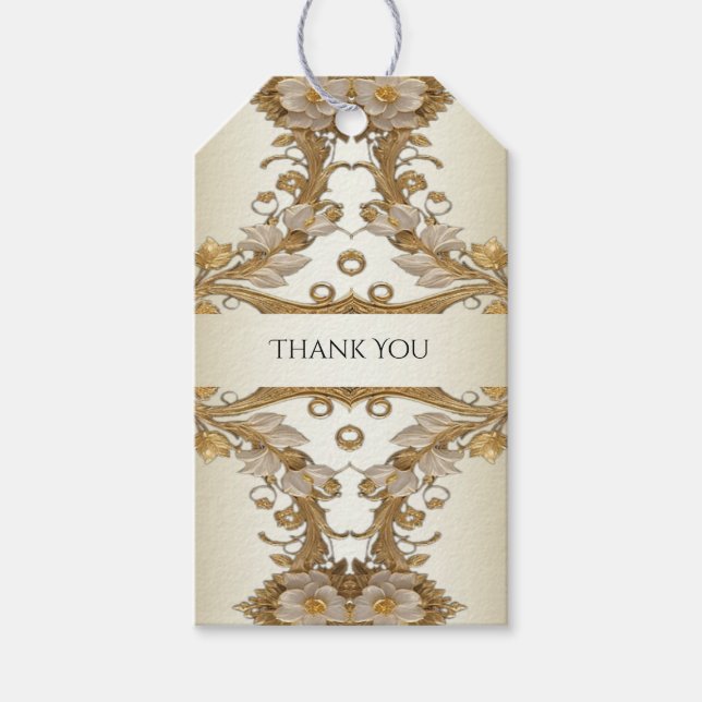 Vita blommor Deorative Guld Gift Märkre Presentetikett (Framsidan)