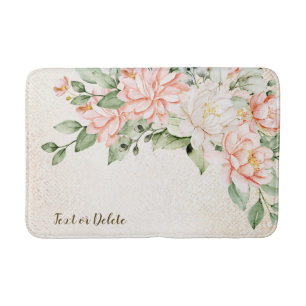 Vita blommor, Elegant för vattenfärgspersikor Badrumsmatta