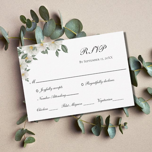 Vita blommor Elegant Formell Klassisk Bröllop OSA Kort (Skapare uppladdad)