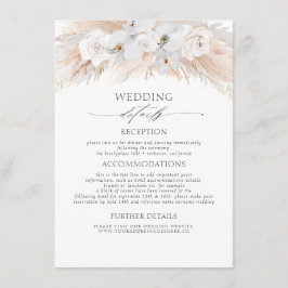 Vita blommor exotiskt pampasgräs bröllopsdetaljer tilläggskort