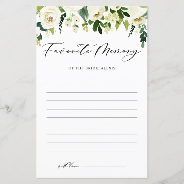 Vita blommor Favoritminne av brudkort (Framsida)