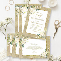 Vita blommor från elegant Glitter 100 födelsedagar