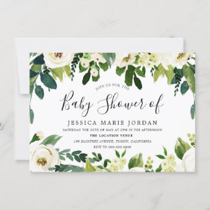 Vita blommor från elegant Vita babyskor Inbjudningar
