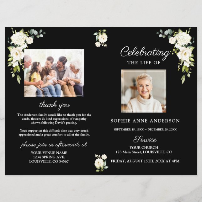 Vita blommor - Funeral Service Photo Program (Framsida)