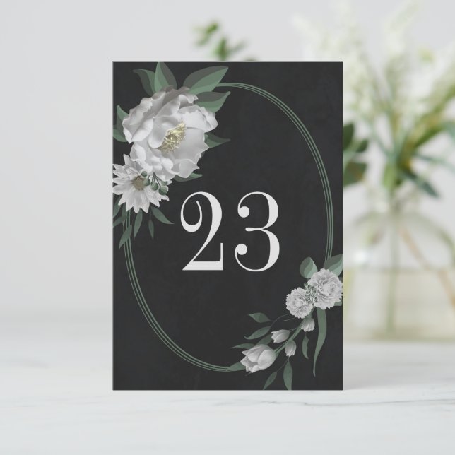 vita blommor geometrisk svart bord nummer inbjudningar (Stående Fram)