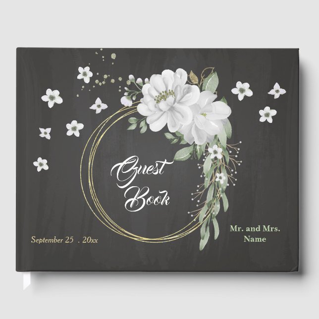 vita blommor grågrön guld, svart andedräkt gästböcker (Framsida)