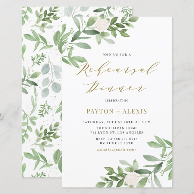 Vita blommor Grey Rehearsal Middagsinbjudan (Fram/baksida)