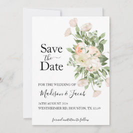 Vita blommor Grey Succuly Save the Date Inbjudningar