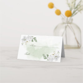 vita blommor gröna blad botaniska placeringskort