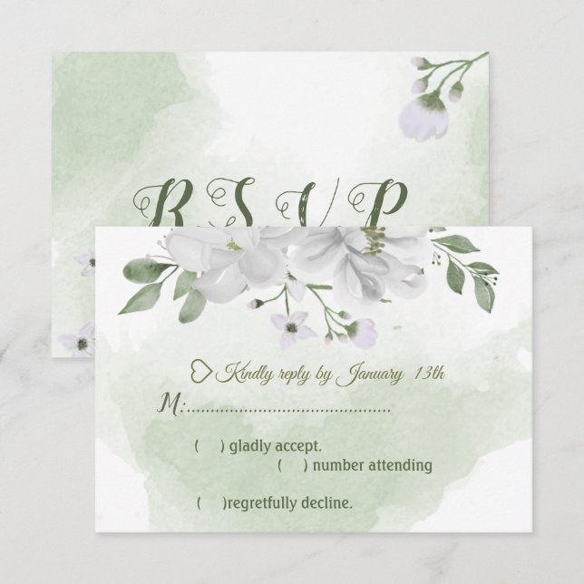 vita blommor, gröna OSA kort (Fram/baksida)