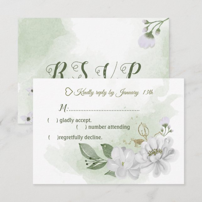 vita blommor, gröna OSA kort (Fram/baksida)