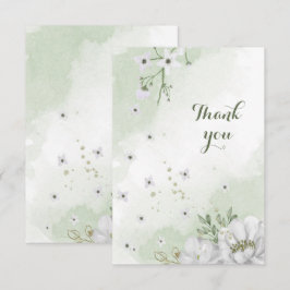 vita blommor, gröna tack kort