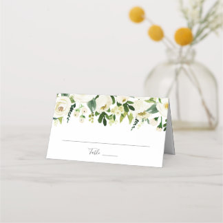 Vita Blommor Grönt Bröllop-mappade platskort Placeringskort