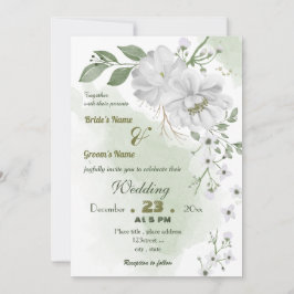 vita blommor grönt löv bröllop inbjudningar