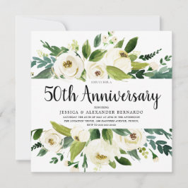 Vita blommor Guld 50-års bröllopsjubileum Inbjudningar