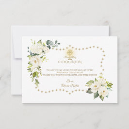 Vita blommor Guld Glitter Sparkles Heliga Communio Tack Kort