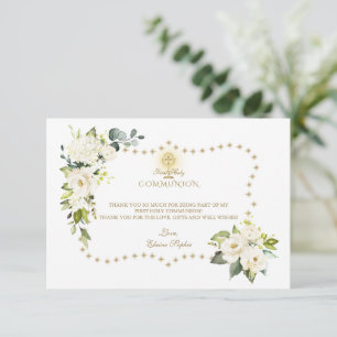 Vita blommor Guld Glitter Sparkles Heliga Communio Tack Kort
