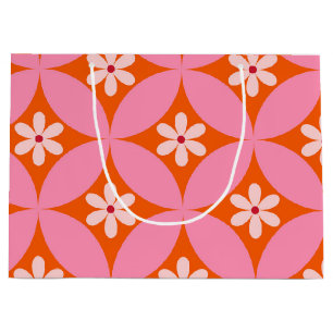 Vita blommor i Mid Century Rosa Circles Mönster