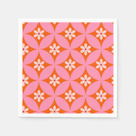 Vita blommor i Mid Century Rosa Circles Mönster Pappersservett