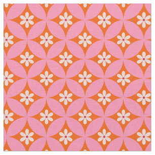 Vita blommor i Mid Century Rosa Circles Mönster Tyg