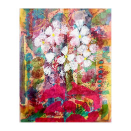 Vita blommor i Rosa Pot Acrylic Wall Art