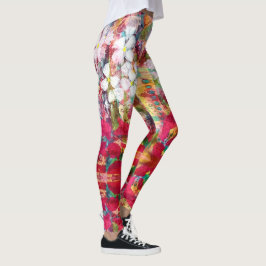 Vita blommor i Rosa Pot Leggings