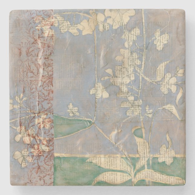 Vita blommor i tidningspapper stenunderlägg (Framsidan)