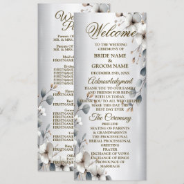 Vita blommor i vattenfärgen Guld Ram Silver Bröllo Program