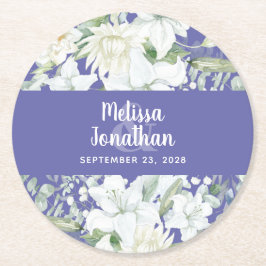 Vita blommor i vattenfärgsromantisk blommigt bröll underlägg papper rund