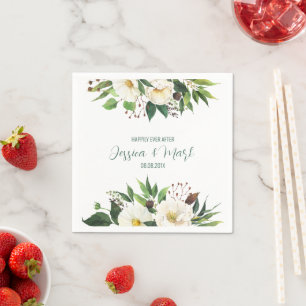 Vita blommor kantar bröllopsdesign pappersservett