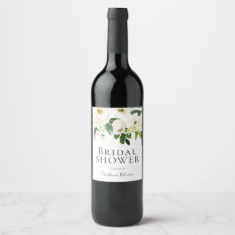 Vita blommor & kräm Elegant bröllopsdusch Vinflaska Etikett