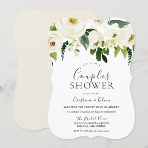 Vita blommor & kräm Elegant par bröllopsdusch Inbjudningar