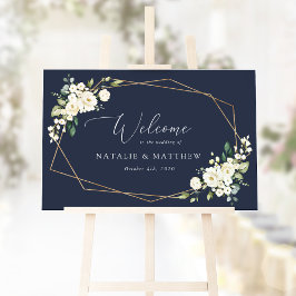 Vita blommor, krämfärgade blommor, bröllop välkomm poster