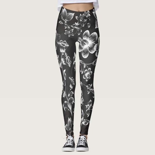 Vita blommor leggings (Black and White Floral Arrangement Leggings!)