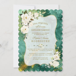 Vita blommor Malachite Guld Spansk babyskor Inbjudningar