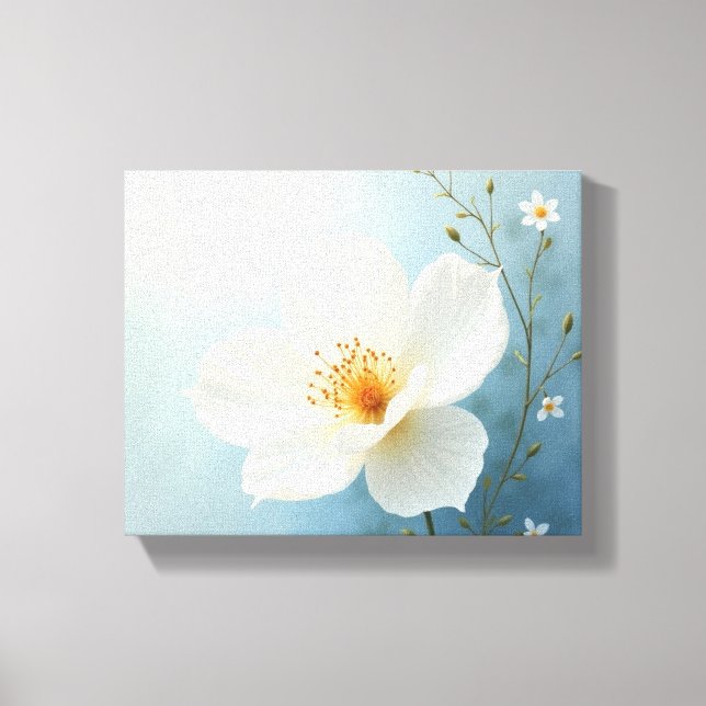Vita blommor målade konstverk  canvastryck (Framsida)
