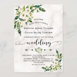 Vita blommor Marble Handskrift Bröllop Inbjudningar